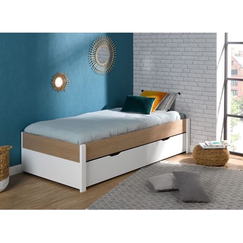 Lit Gigogne 90x200 Blanc Et Chêne