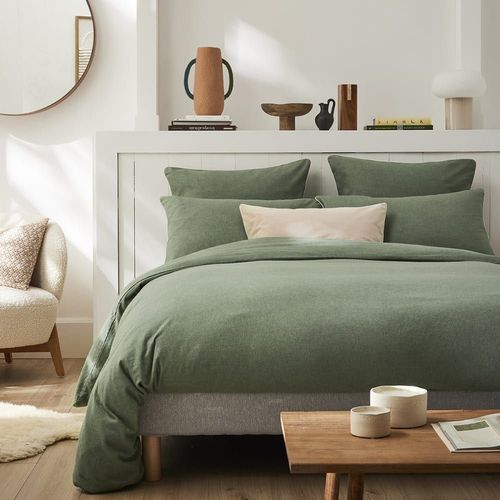 Drap Housse Uni En Flanelle De Coton Vert Lichen 140x190