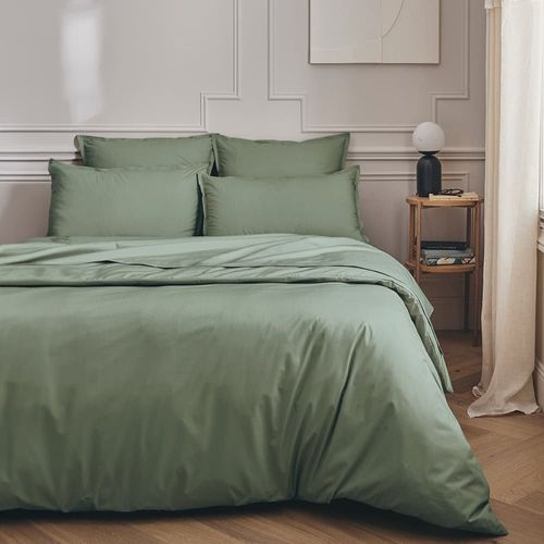 Drap Housse Uni En Percale De Coton Vert Sauge 160x200