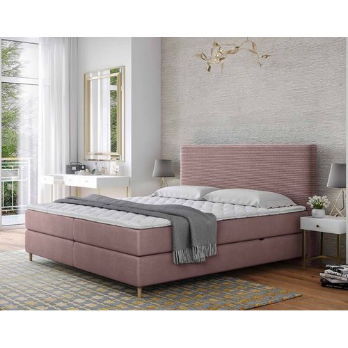 Lit Boxspring En Velours Côtelé 160x200 Cm Rose