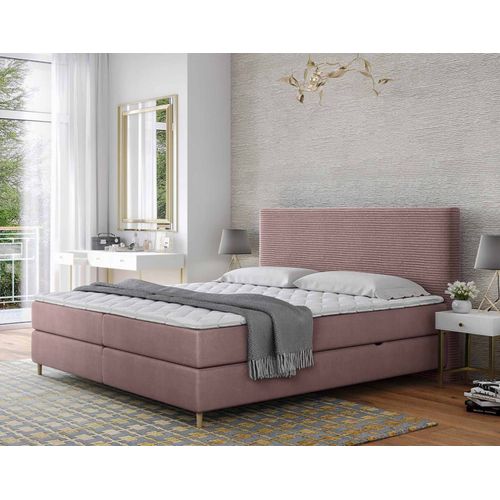 Lit Boxspring En Velours Côtelé 180x200 Cm Rose