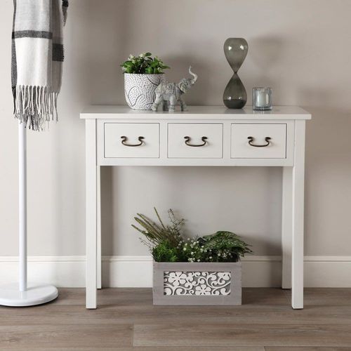 Console D'entrée Avec 3 Tiroirs En Aggloméré Imitation Bois Blanc