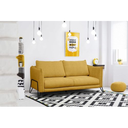 Canapé Droit 3 Places Tissu Jaune