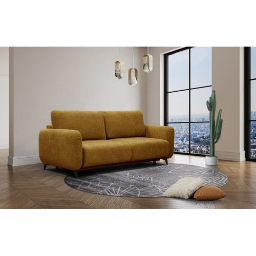 Canapé Convertible 3 Places Tissu Jaune Miel