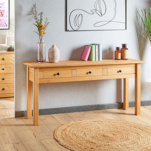 Table Console 3 Tiroirs En Bois Massif, Coloris Naturel
