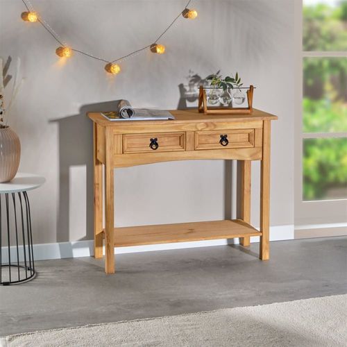 Table Console 2 Tiroirs En Bois Massif, Coloris Naturel