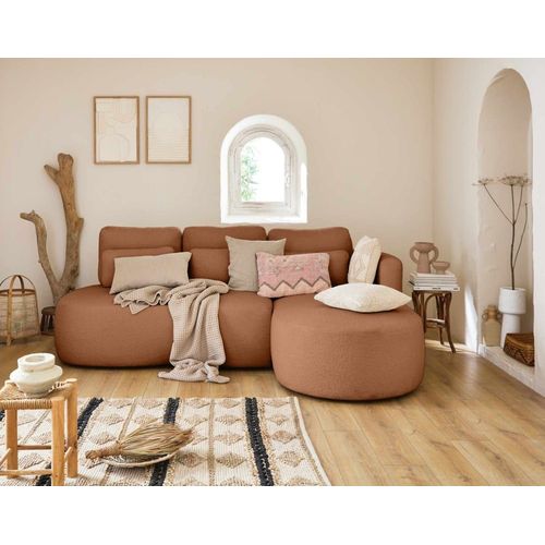 Canapé D'angle Droit Convertible 4 Places En Tissu Bouclette Rouille