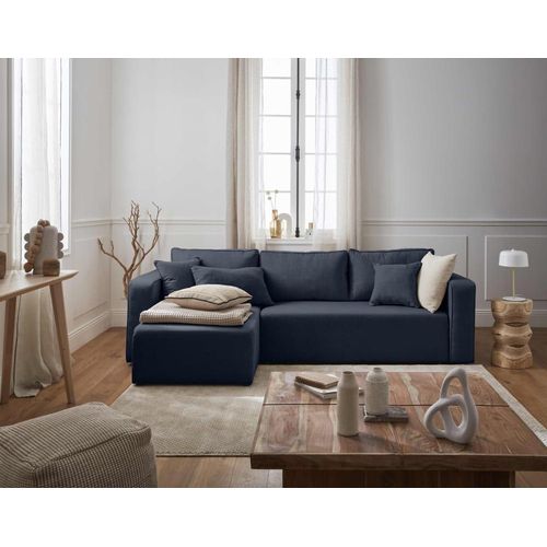 Canapé D'angle Réversible Convertible 4 Places En Tissu Bleu