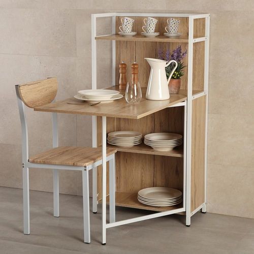 Table À Manger En Aggloméré Imitation Bois Et Métal Marron Et Blanc