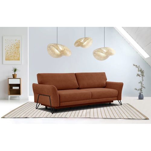 Canapé Convertible 3 Places Tissu Rouge Brique