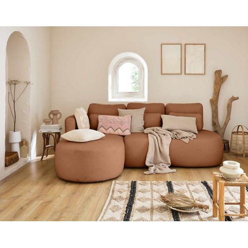 Canapé D'angle Gauche Convertible 4 Places En Tissu Bouclette Rouille