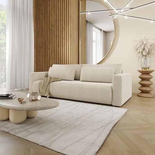 Canapé Convertible 3 Places Coffre Bois De Pin Beige