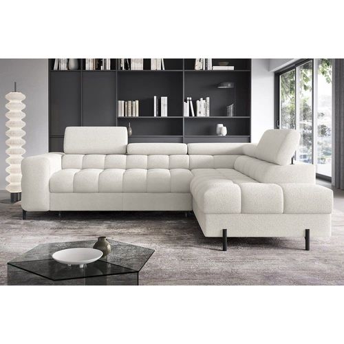 Canapé Angle Droit Convertible Tissu Bouclette Ivoire 5 Places