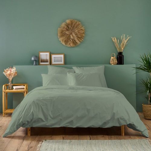 Parure De Lit 2 Personnes Coton Percale Sauge 240x260cm
