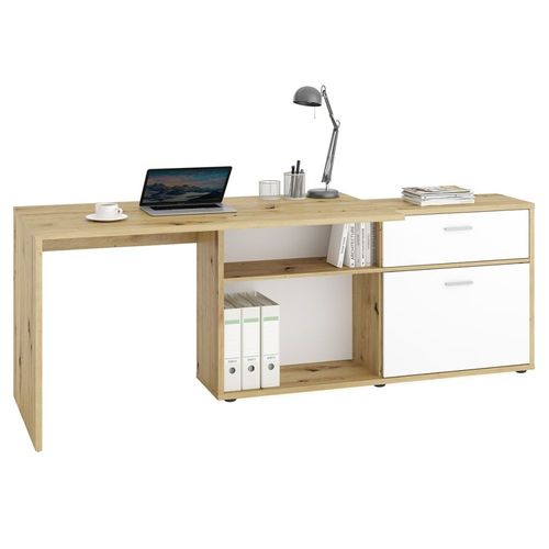 Bureau D'angle Convertible Et Rangements L138cm - Effet Chêne Artisan