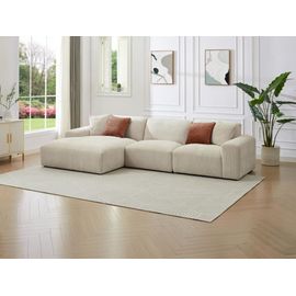 Canapé D'angle Velours 6 Places Beige