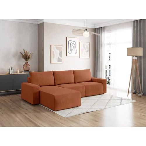 Canapé D'angle Réversible 4 Places En Velours Côtelé - Terracotta