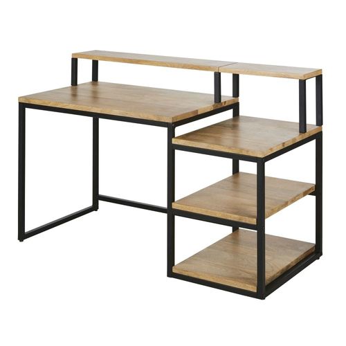 Bureau 3 Étagères En Bois De Manguier Et Métal Noir