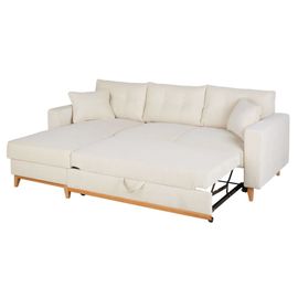 Canapé D'angle Convertible Style Scandinave 3/4 Places En Velours Côtelé Beige