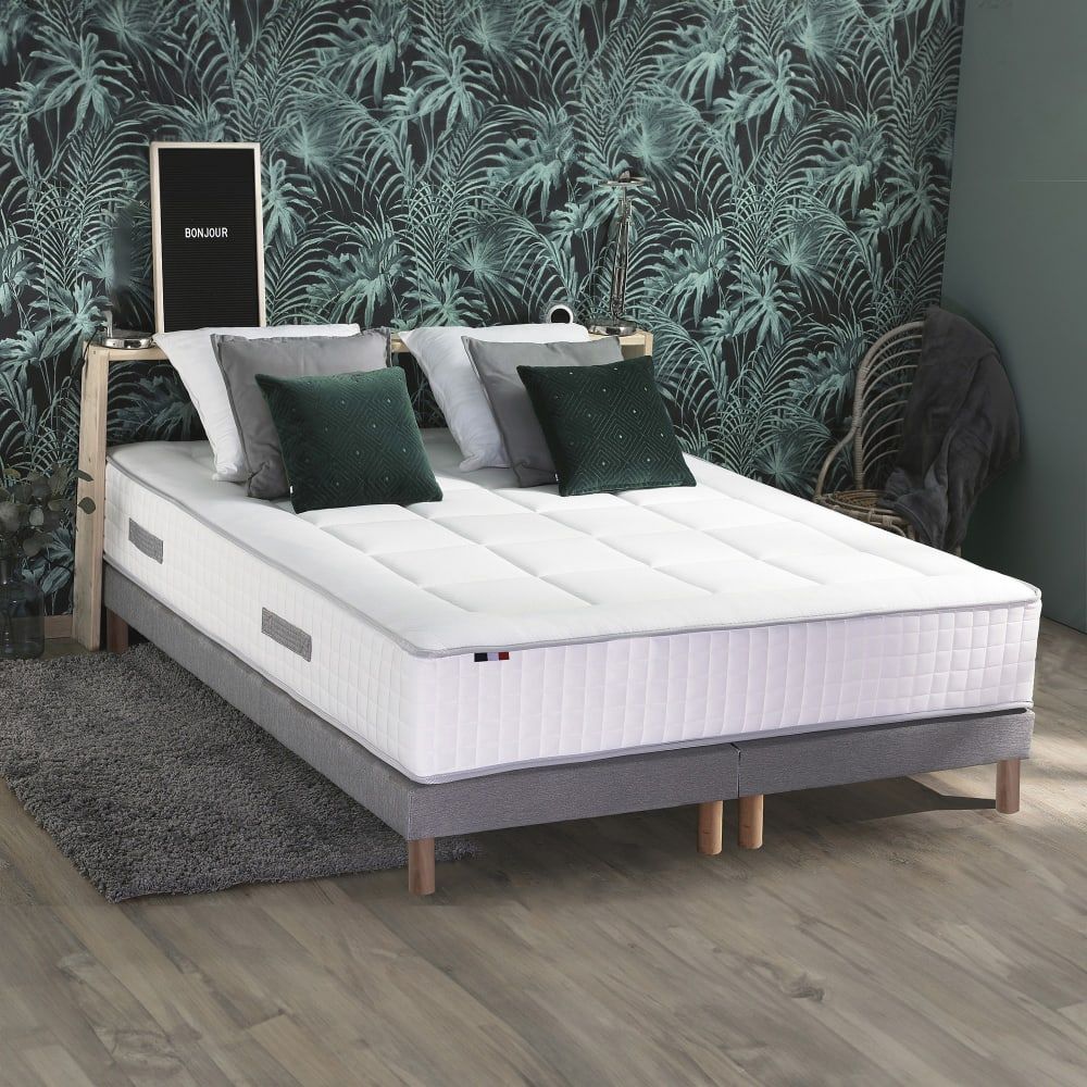 Ensemble matelas ressort 7 zones + 2 sommiers gris chine 160x200