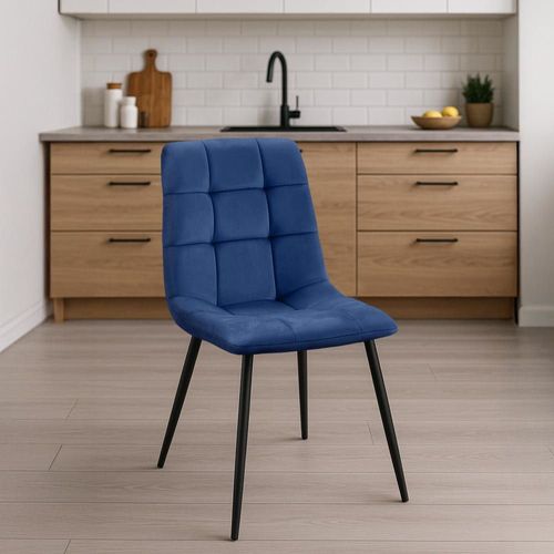 Chaise De Salle À Manger Avec Pieds En Métal En Velours Bleu