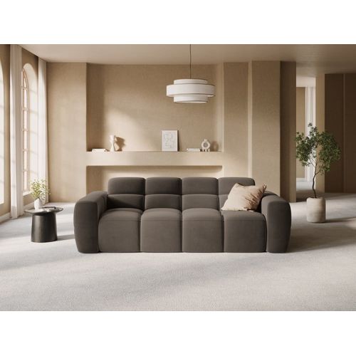 Canapé 3 Places En Tissu Velours Marron Clair