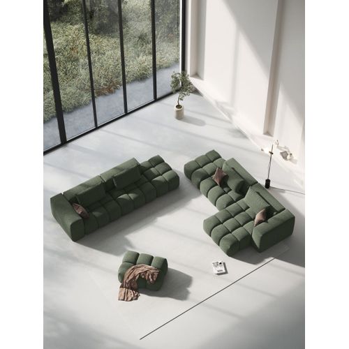 Canapé D'angle Modulable 4 Places Tissu Structurel Vert Olive Foncé