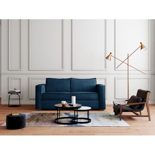 Canapé Convertible Velours 4 Places Bleu Nuit