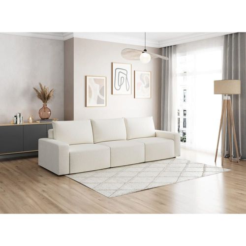 Canapé Droit Fixe 3 Places En Tissu Beige