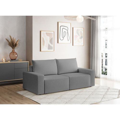 Canapé Droit Fixe 2 Places En Tissu Gris