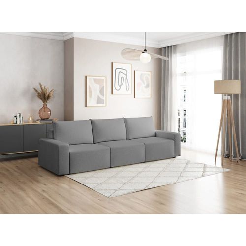 Canapé Droit Fixe 3 Places En Tissu Gris