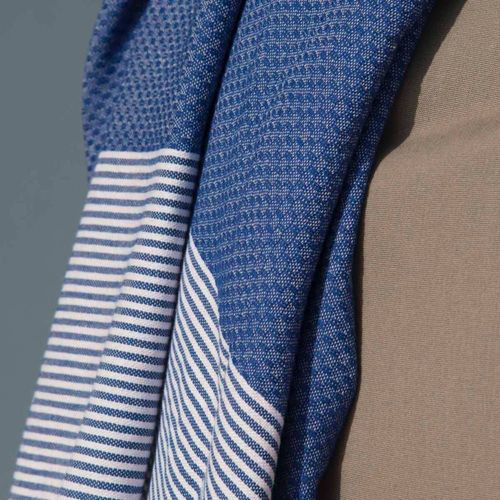 Fouta Nid D'abeille Coton Bleu Grec 100x200
