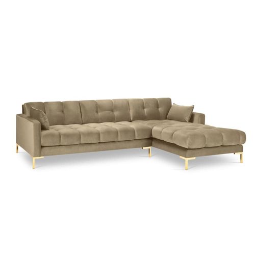 Canapé D'angle Droit 5 Places En Tissu Velours Beige