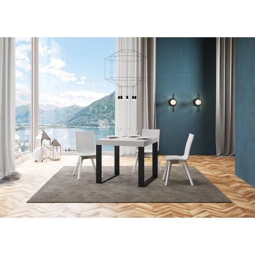 Table Extensible 90x90/246 Cm Effet Bois Frêne Blanc