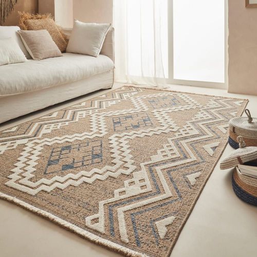 Tapis Intérieur Et Extérieur Aspect Jute Ethnique Bleu - 120x170