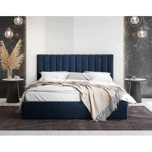 Lit Coffre En Velours 160x200 Cm Bleu