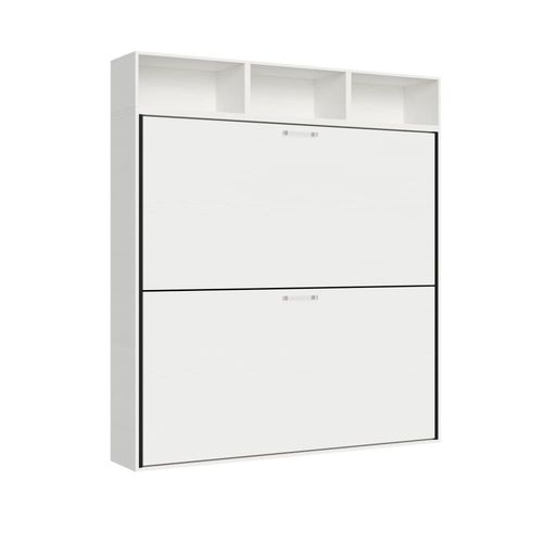 Lit Escamotable Horizontal Superposé Effet Bois Frêne Blanc