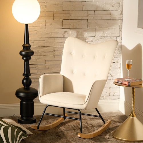 Fauteuil À Bascule Rocking Chair Velours Blanc Cassé