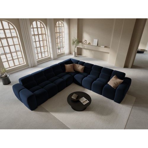Canapé D'angle 5 Places En Tissu Velours Bleu Roi