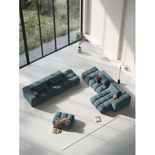 Canapé D'angle Droit Modulable 4 Places En Tissu Structurel Bleu Clair