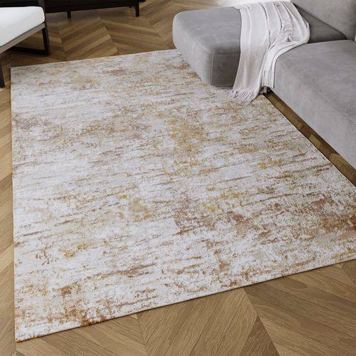 Tapis Velours Ras Style Vintage Or Et Gris À Relief 80x150