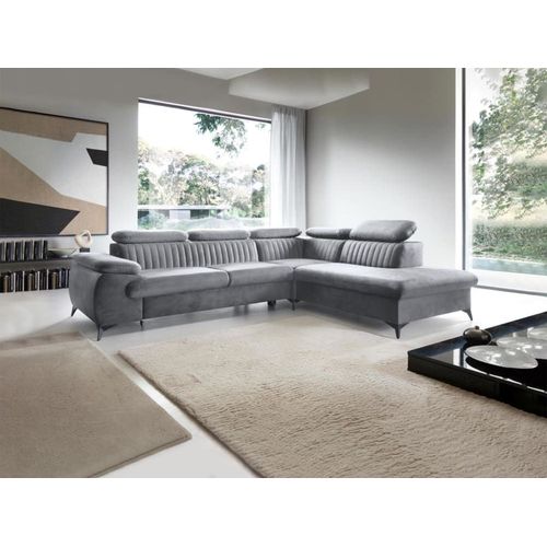 Canapé D'angle Velours 6 Places Gris Clair