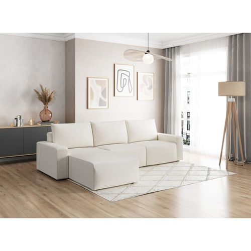 Canapé D'angle Réversible 4 Places Tissu Beige