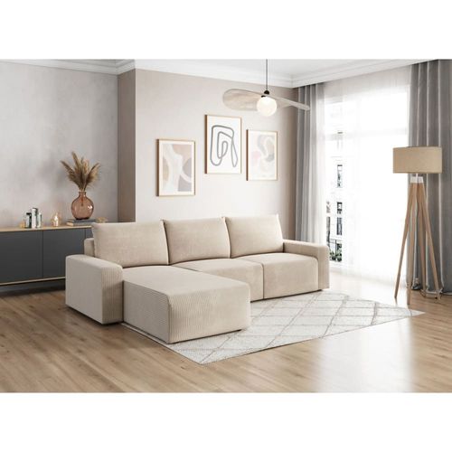 Canapé D'angle Réversible 4 Places En Velours Côtelé - Beige