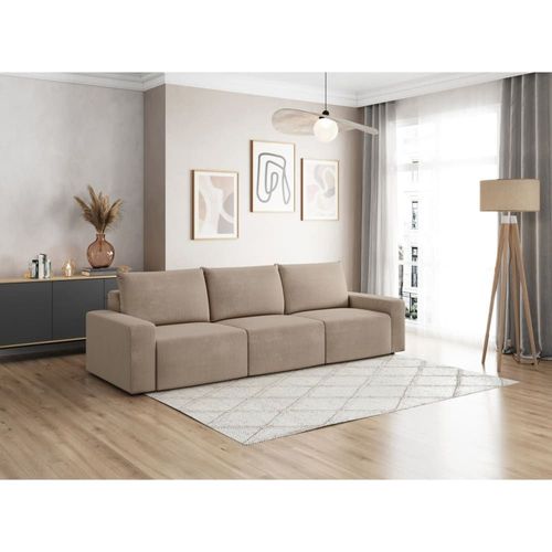 Canapé Droit Fixe 3 Places En Velours Côtelé - Taupe