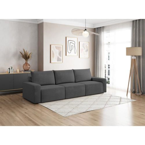Canapé Droit Fixe 3 Places En Velours Côtelé - Gris