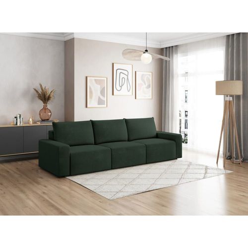 Canapé Droit Fixe 3 Places En Velours Côtelé - Vert Foncé