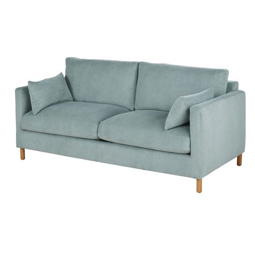 Canapé Convertible 3/4 Places En Velours Côtelé Bleu Céladon, Matelas 10 Cm