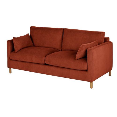 Canapé Convertible 3/4 Places En Velours Côtelé Orange Écureuil, Matelas 10 Cm