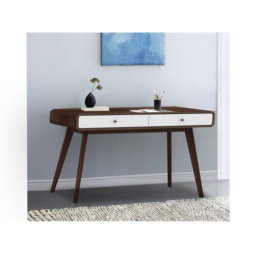 Bureau Avec 2 Tiroirs En Effet Noyer Et Blanc